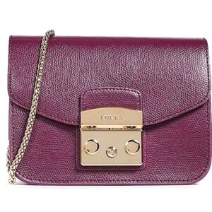 Furla Metropolis Mini Crossbody Burgundy Wine Leather Handbag Bag
